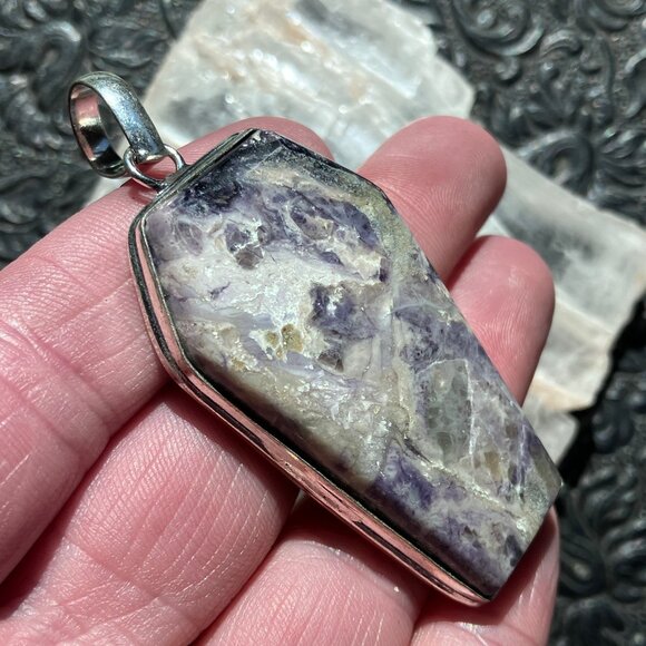 Opalized Fluorite Coffin Pendant Stone Crystal Jewelry - Picture 6 of 8